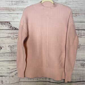 Evereve Pink Mock Neck Knit Sweater Women S Ribbed Cozy Pullover